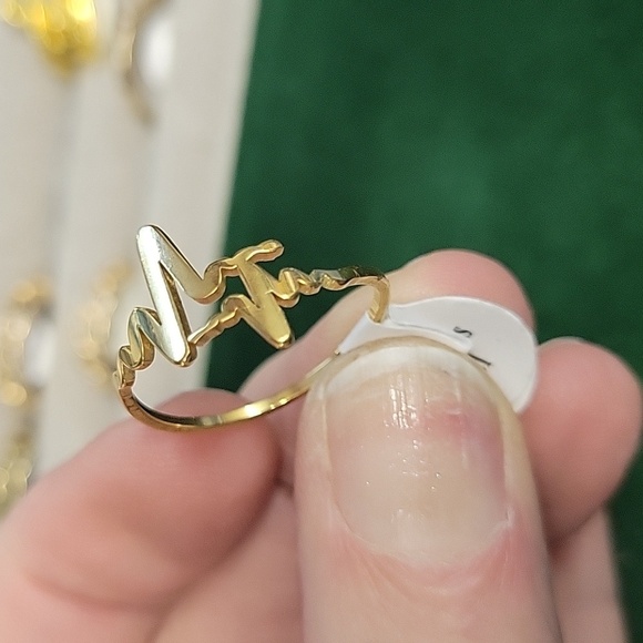 Heartbeat Gold over Stainless Steel Ring Size 10 - Picture 2 of 3